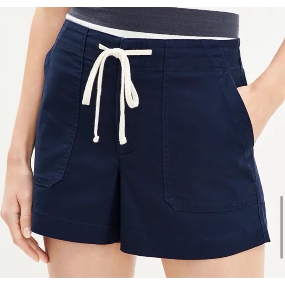 Navy Utility Beach Minimalist Drawstring Shorts Patch Pockets Women's S/M NWOT